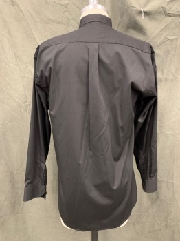 CHURCH WEAR, Black, Poly/Cotton, Solid, Button Front with Hidden Placket, Long Sleeves, Collar Attached Tacked Down, 1 Pocket, Priest, Clergy