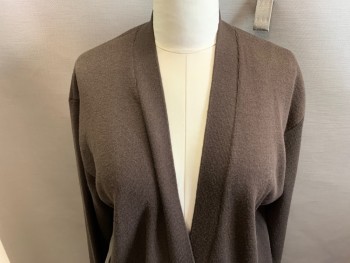 CLASSIQUES ENTIER, Dk Brown, Wool, Solid, V-neck, Cardigan, 2 Pockets, 3 Fancy Gold Buttons,