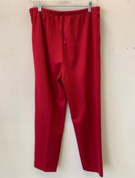 HABAND, Maroon Red, Polyester, Solid, Elastic Waist, No Pockets, Stitched Permanent Crease, Taperd Leg,