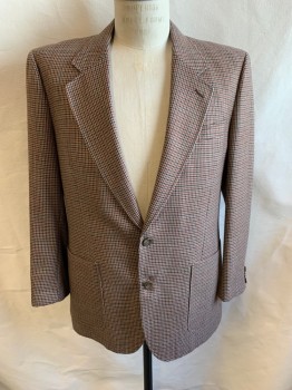 CAVALIER, Khaki Brown, Burnt Orange, Black, Wool, Houndstooth, Notched Lapel, Single Breasted, Button Front, 2 Buttons, 3 Pockets, Single Back Vent