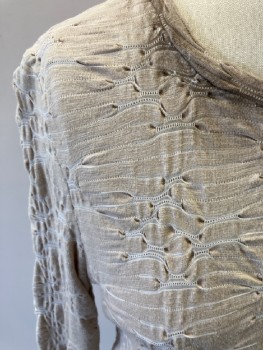 N/L, Cream, Cotton, Textured Fabric, CN, L/S, Stitch Manipulated, Web, Aged