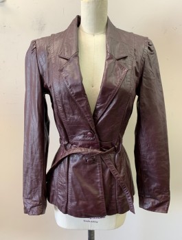 BERMAN'S, Cordovan Red, Leather, Solid, 2 Covered Buttons, Notched Lapel, **Matching BELT Woven Through Waistband, Fitted