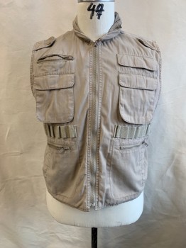 ROTHCO, Khaki Brown, Poly/Cotton, Stand Collar, Zip Front, 6 Pockets at Front, 1 Large Pocket at Center Back, Pocket at Neck to Conceal Hood, Epaulets