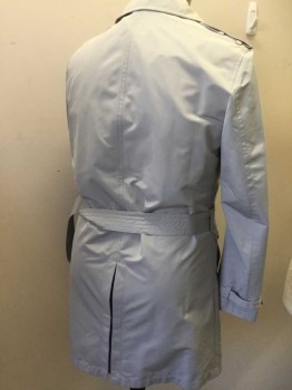 BANANA REPUBLIC, Lt Gray, Polyester, Solid, Double Breasted, Collar Attached, 2 Pockets, Epaulets, Self Belt, 3/4 Length