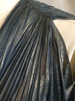 N/L, Navy Blue, Gold, Polyester, Solid, Open Front Robe, Navy/Gold Changeable Metallic Lame, Finely Pleated at Shoulders, Sleeveless, Open Center Front, Floor Length Hem