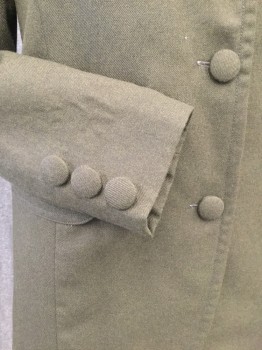 MTO, Olive Green, Wool, Heathered, 3 Covered Button Single Breasted, Shawl Collar, 2 Pockets with Flaps, 3 Covered Buttons on Cuffs Too,