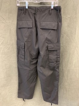 TRU SPEC, Black, Polyester, Cotton, Solid, Tactical Pant, Ripstop, Button Fly,  4 Pockets, Belt Loops, 2 Cargo Pocket, Twill Tab Buckles Sides Waist