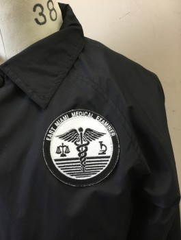 SPORT-TEK, Black, Polyester, Solid, Emergency Medical Technician/Examiner EMT, Snap Front, Collar Attached, Raglan Sleeves, "East Miami Medical Examiner" Patch at Chest, "Medical Examiner" Text in Back