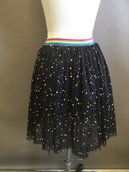 STELLA MCCARTNEY, Black, Red, Yellow, Blue, White, Polyester, Dots, Black Mesh with Puffy Painted Dots, Rainbow Glitter Elastic Waistband, Black Cotton Shorter Lining