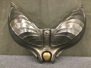 MTO, Silver, Bronze Metallic, Fiberglass, Feather Shape Breastplate, Hieroglyphic Stamped Front Panel, Bronze Circle Center Front, Velcro Patches Back
