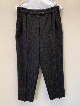 SAKS FIFTH AVE, Charcoal Gray, Brown, Wool, Cashmere, Speckled, High Waist, Double Pleats, Button Tab, Zip Fly, Full Legs Tapered at Hem, 2 Side Pockets, Belt Loops