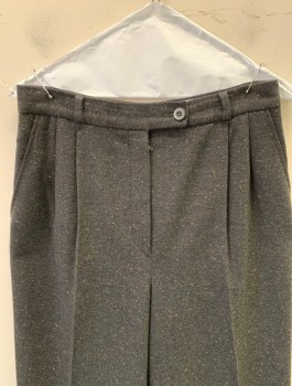 SAKS FIFTH AVE, Charcoal Gray, Brown, Wool, Cashmere, Speckled, High Waist, Double Pleats, Button Tab, Zip Fly, Full Legs Tapered at Hem, 2 Side Pockets, Belt Loops