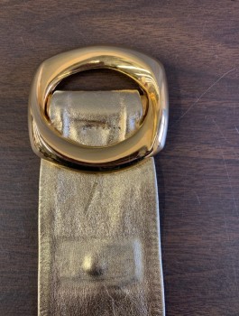 N/L, Gold, Leather, Solid, 2" Wide Soft Leather, Tapered/Pointed Ends, Large Gold Meal Buckle,