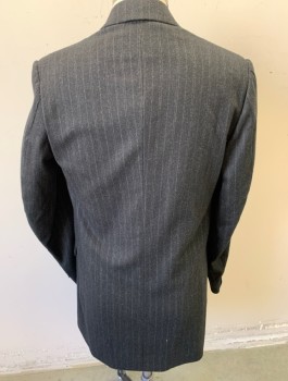 N/L MTO, Charcoal Gray, Lt Beige, Wool, Stripes - Pin, Made To Order, Double Breasted, Very Wide Peaked Lapel, 3 Pockets