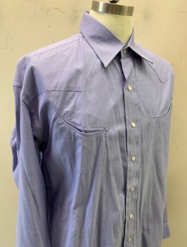 STETSON, French Blue, Cotton, Solid, L/S, Snap Front, Collar Attached, Western Style Yoke, 2 Curved Welt Pockets at Chest