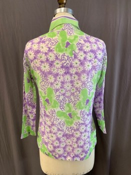 VERA, Lime Green, Purple, White, Cotton, Floral, C.A., Button Front, L/S,
