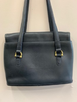 COACH, Faded Black, Leather, Solid, Crossbody, Long Strap, Aged/Distressed, 2 Straps, Flap Closure, 1 Side Pckt,