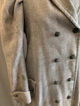 NL, Charcoal Gray, Wine Red, Wool, Solid, Aged, Double Breasted Pea Coat, 4 Black Buttons on Both Sides of Torso, Cuffed Sleeves, Velvet Collar, 2 Pocket,