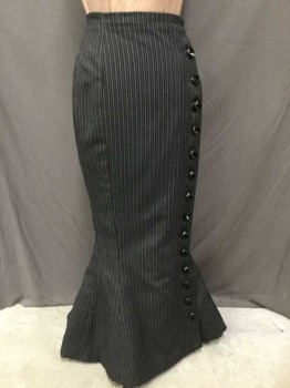 MTO, Black, Gray, Wool, Stripes - Vertical , Made To Order, Mermaid Flair, Wrap Skirt, 15 Buttons Left Side, Multiples,