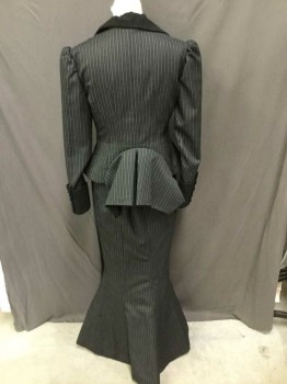 MTO, Black, Gray, Wool, Stripes - Vertical , Made To Order, Mermaid Flair, Wrap Skirt, 15 Buttons Left Side, Multiples,