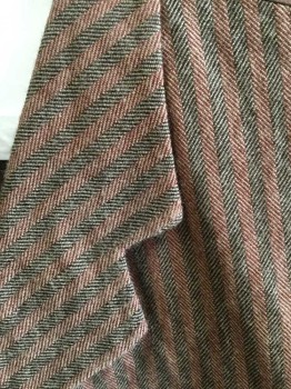 M.T.O., Brown, Dk Brown, Khaki Brown, Wool, Poly/Cotton, Stripes, Herringbone Striped Wool Front, Notched Lapel, 5 Button Single Breasted, 4 Welt Pockets, Polyester/cotton Back, Adjustable Back Waist