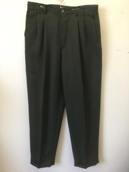 ADOLFO, Dk Olive Grn, Rayon, Polyester, Solid, Corduroy Rib, Double Pleated, Double Belt Loops, Zip Fly, 4 Pockets, Relaxed Leg, Cuffed Hems,
