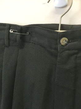 ADOLFO, Dk Olive Grn, Rayon, Polyester, Solid, Corduroy Rib, Double Pleated, Double Belt Loops, Zip Fly, 4 Pockets, Relaxed Leg, Cuffed Hems,