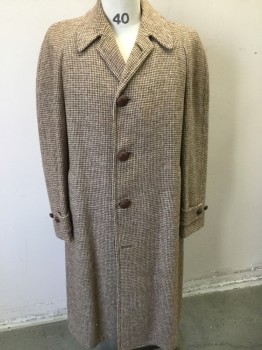HARRIDGE, Tan Brown, Brown, Wool, Plaid - Tattersall, Peaked Lapel, Wood Buttons, Button Front, Strap Cuff, Lined