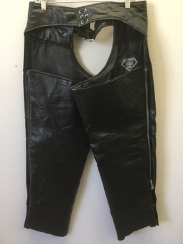 BUFFALO LEATHER, Black, Leather, Solid, Pebbled Leather, Zip and Snap Legs, Lace Up and Silver Buckle at Waist