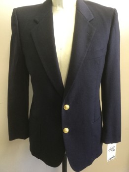 LUBIAM, Navy Blue, Wool, Solid, 2 Buttons,  Notched Lapel, 3 Pockets,
