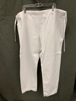 N/L, White, Cotton, Solid, Elastic Drawstring Pant, Karate Gee