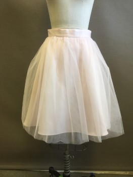 N/L, Ballet Pink, Nylon, Polyester, Solid, Tulle Gathered Skirt, Satin Waistband, Button/Zip Back, Polyester Satin Lining, Hem Below Knee, Hole in Double Layers of Tulle Back