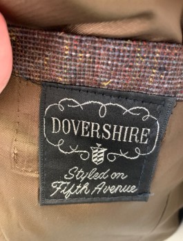 DOVERSHIRE, Brown, Gray, Multi-color, Wool, Speckled, Stripes - Micro, Tiny Grid Pattern with Various Color Specks, Single Breasted, Notched Lapel, 2 Buttons,  3 Pockets, Brown Lining, Early 1960's **Sleeves Shortened with TV Alt