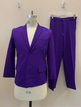 GINO GIOVANNI, Purple, Polyester, Solid, L/S, 2 Button, Notched Lapel, Single Breasted, 3 Pockets,