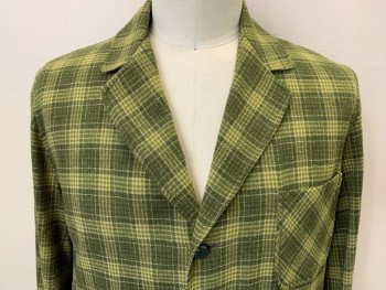 PENDELTON, Olive Green, Lime Green, Avocado Green, Wool, Plaid, 3 Patch Pockets, 3 Buttons, Cuffs