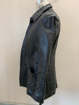 WILLIAM BARRY, Black, Leather, Solid, Single Breasted, B.F., C.A., Front Yoke, 2 Pckts, Inset Waistband,