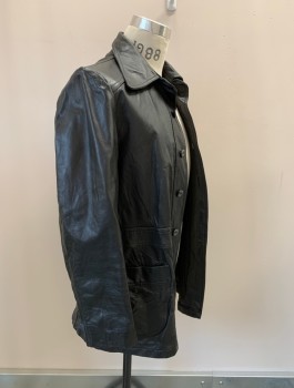 WILLIAM BARRY, Black, Leather, Solid, Single Breasted, B.F., C.A., Front Yoke, 2 Pckts, Inset Waistband,