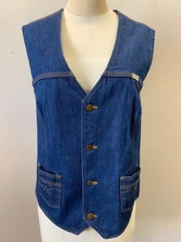 DONOTHING SEDGEFIELD, Denim Blue, Cotton, Single Breasted, Button Front, 2 Buttons, 2 Pockets, Brown Stitching