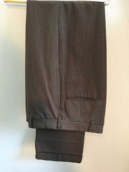 Director Group, Brown, Tan Brown, Rust Orange, Wool, Stripes - Vertical , Speckled, Zip Front, Flat Front, Cuffed, Hem Has Been Let Out, Belt Loops,