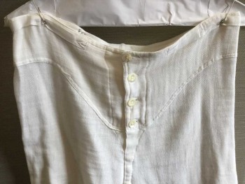AERTEX, White, Linen, Solid, White, Chevron-like Waistband, 4 Button Front, White Lacing Adjustable Waist Center Back, Real Vintage