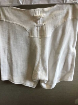 AERTEX, White, Linen, Solid, White, Chevron-like Waistband, 4 Button Front, White Lacing Adjustable Waist Center Back, Real Vintage