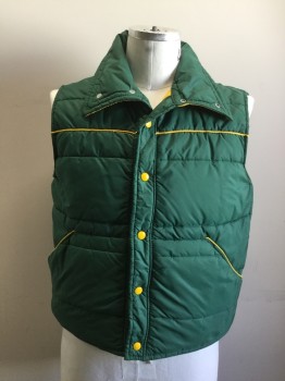 DAVID PEYSER, Dk Green, Yellow, Synthetic, Solid, Quilting, Yellow Snap Front, Yellow Piping Across Chest/Pockets, 2 Pckts, C.A.,