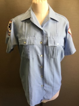 PARAGON BY ELBECO, Lt Blue, Poly/Cotton, Solid, Short Sleeves, Button Front, Collar Attached, 2 Pockets, 'Paramedic' Patches