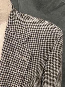 LANZA COLLEZIONE, Black, Cream, Wool, Grid , Single Breasted, Collar Attached, Notched Lapel, 3 Pockets,