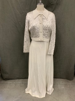 N/L, Silver, White, Lurex, Solid, Abstract , Jacket, Swirling Silver Brocade, Silver/White Speckled Collar Attached/Placket/Waistband, Button Front,