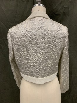 N/L, Silver, White, Lurex, Solid, Abstract , Jacket, Swirling Silver Brocade, Silver/White Speckled Collar Attached/Placket/Waistband, Button Front,