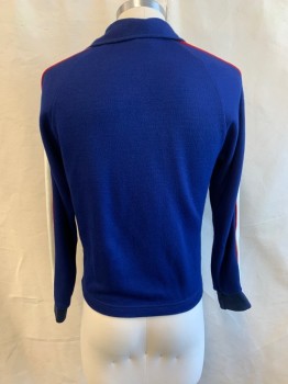 TSA, Dk Blue, Red, White, Acrylic, Color Blocking, Track Jacket, C.A., Zip Front, L/S, 1 Pocket, Stripes on Sleeves