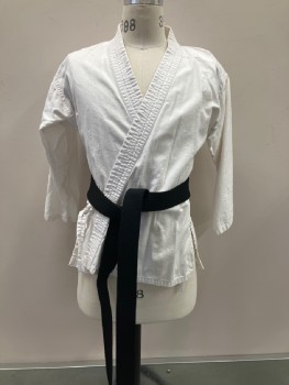KI, White, Cotton, Solid, Crossover Open Front, Long Sleeves, Black Self Belt, Karate Gi