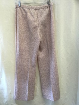 N/L, White, Tan Brown, Polyester, Abstract , Elastic Waistband, Double Knit, Flared Leg, Light Smudge on Lower Left Leg