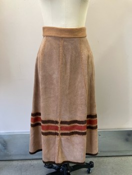 N/L, Brown, Patchwork, Suede, Skirt, F.F, Knit Waistband, Back Zip